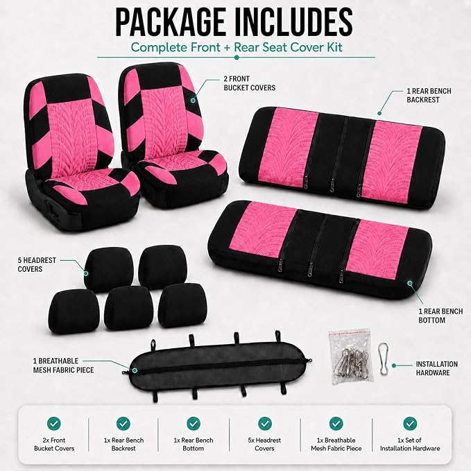 Universal Seat Covers — Full Set — Pink