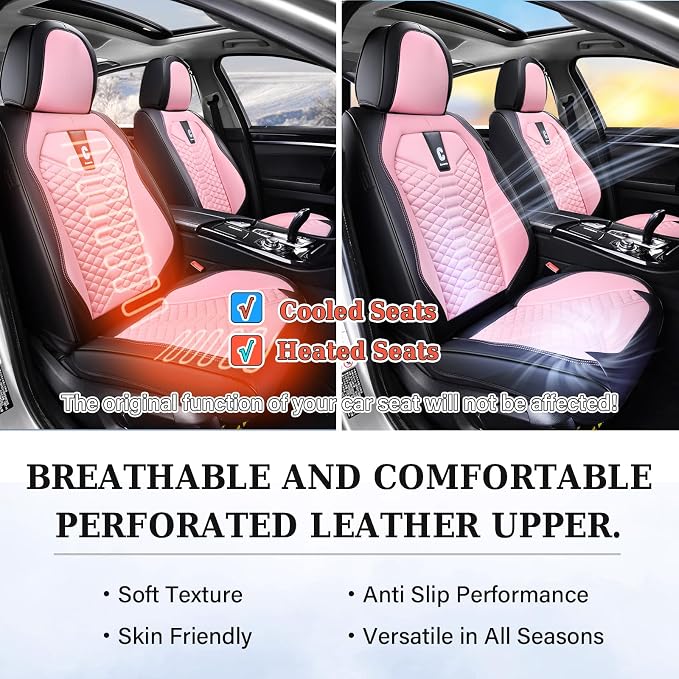 Universal Faux Leather Seat Covers — Front Seat — Pink