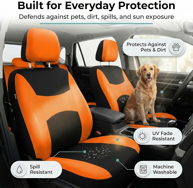 Universal Fabric Seat Covers — Front Seat — Orange