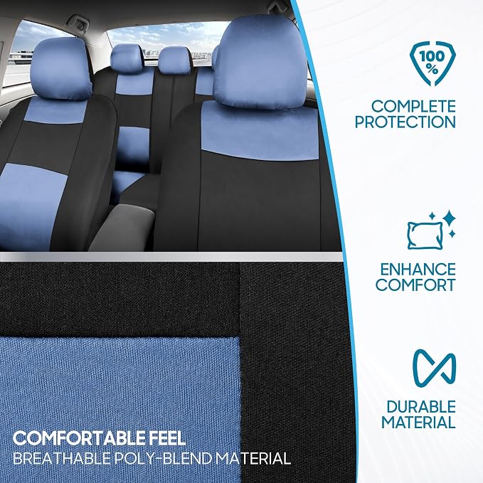 Car Seat Covers — Full Set — Blue / Gray / Black