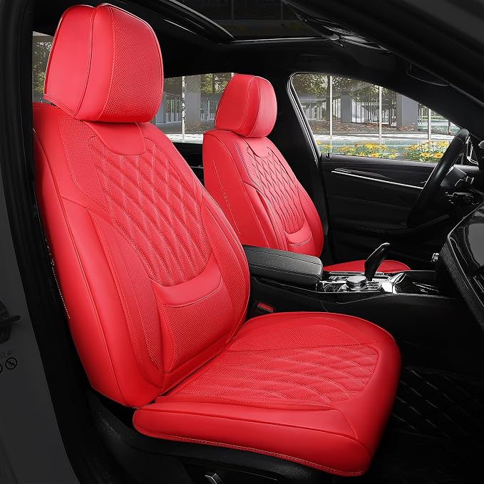 Universal Faux Leather Seat Covers — Full Set — Red