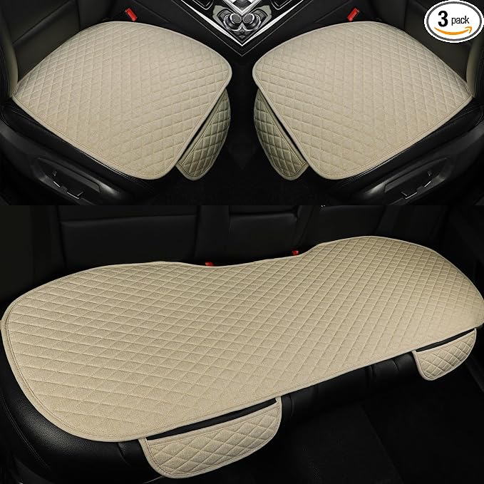 Fabric Car Seat Covers — Front Seat — Beige / Tan / White