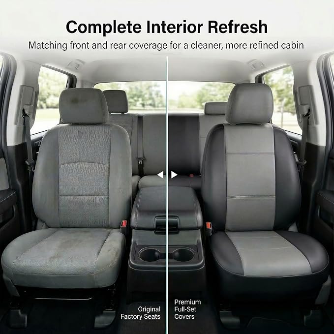 Universal Faux Leather Seat Covers — Full Set — Gray / Black