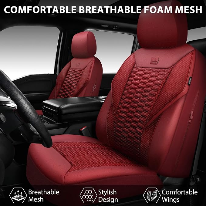 Universal Faux Leather Seat Covers — Full Set — Red / Burgundy