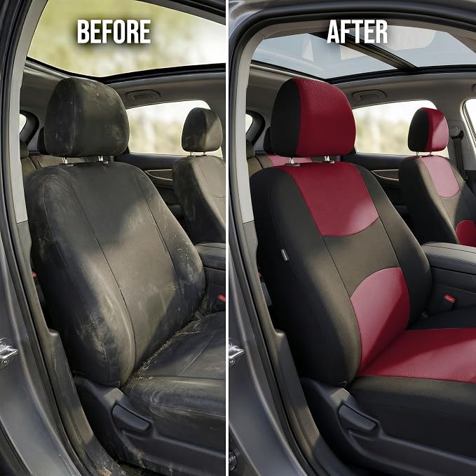 Universal Fabric Seat Covers — Front Seat — Burgundy
