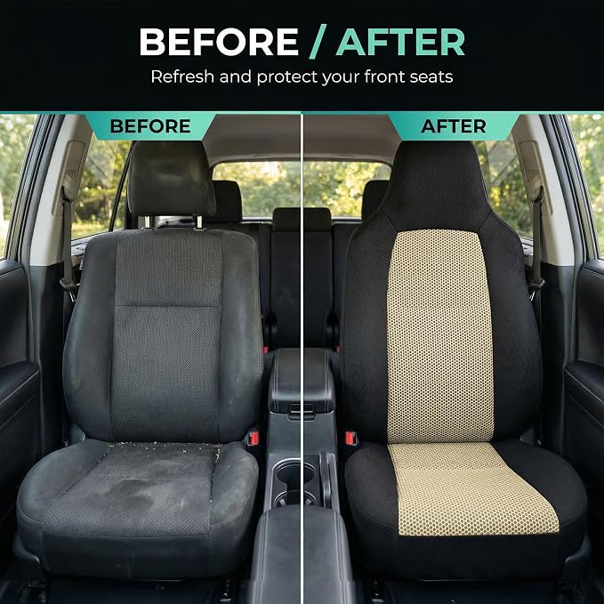 Universal Fabric Seat Covers — Front Seat — Beige