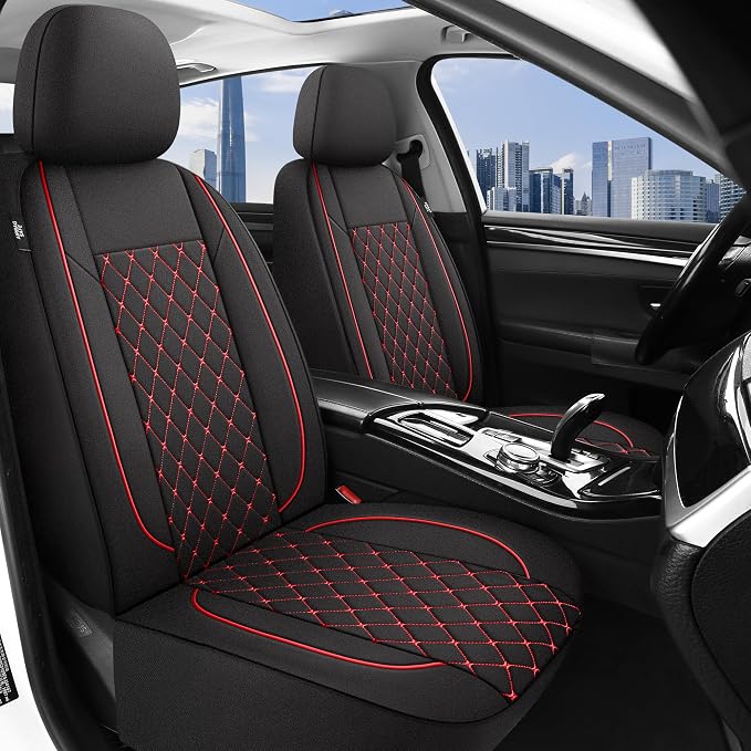 Fabric Car Seat Covers — Full Set — Black / Red