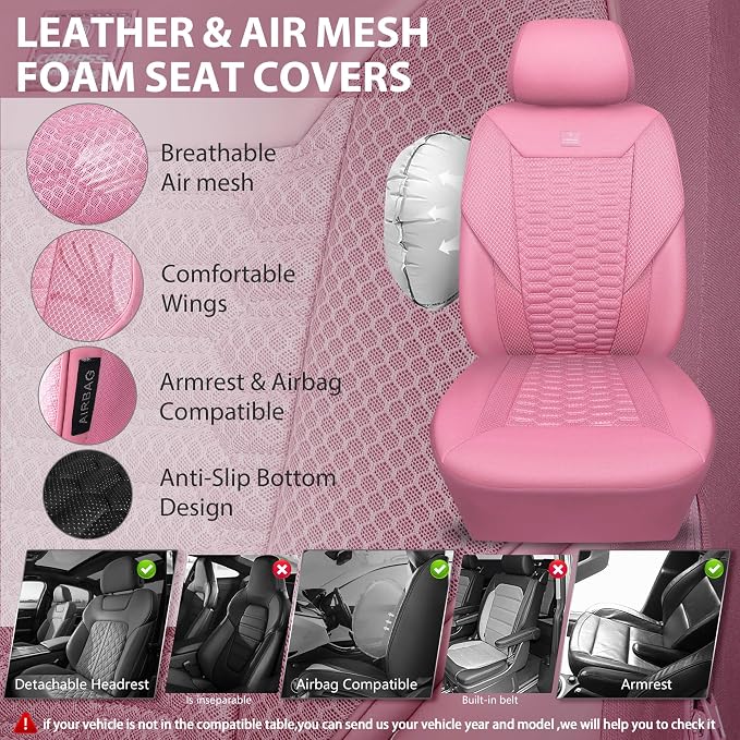 Universal Faux Leather Seat Covers — Full Set — Pink