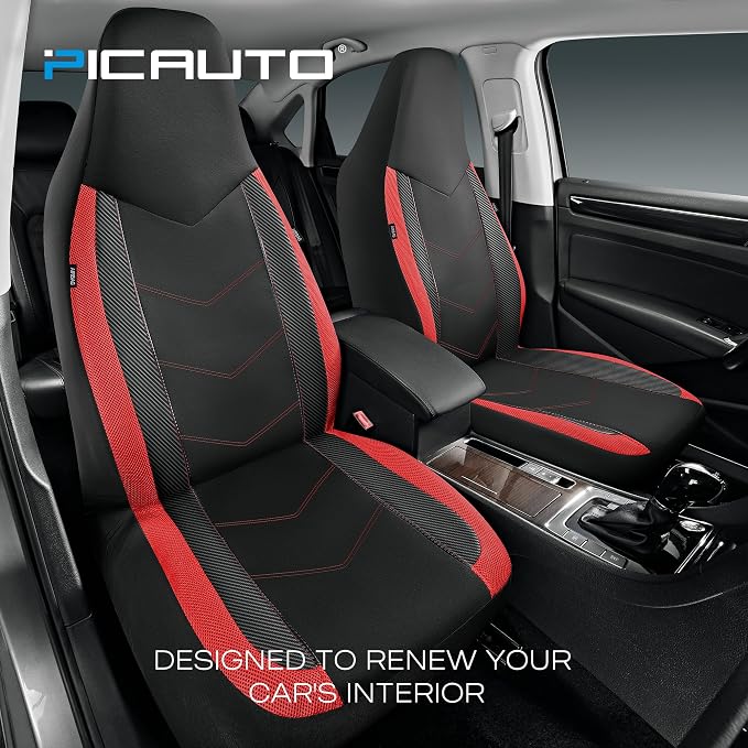 Universal Fabric Seat Covers — Front Seat — Red