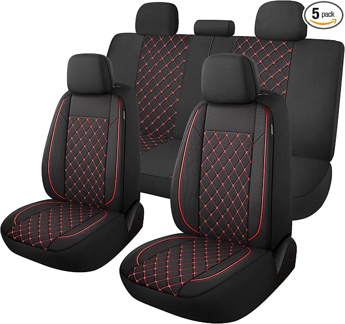 Fabric Car Seat Covers — Full Set — Black / Red
