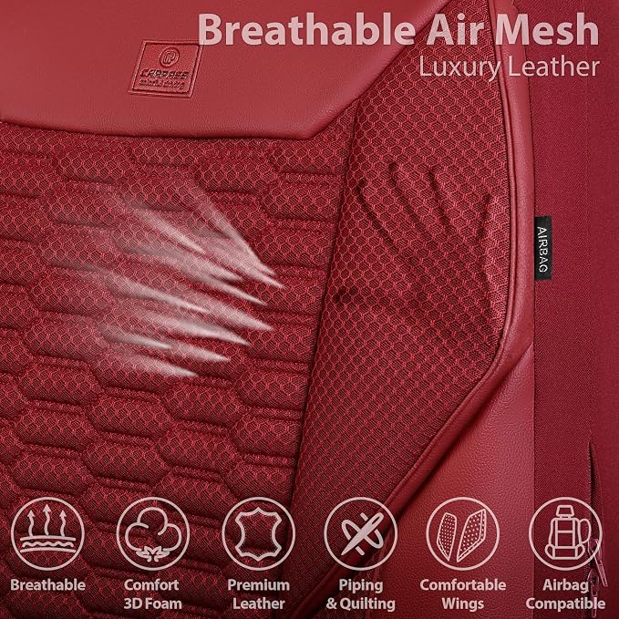 Universal Faux Leather Seat Covers — Full Set — Red / Burgundy