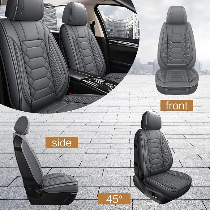 Universal Faux Leather Seat Covers — Front Seat — Gray