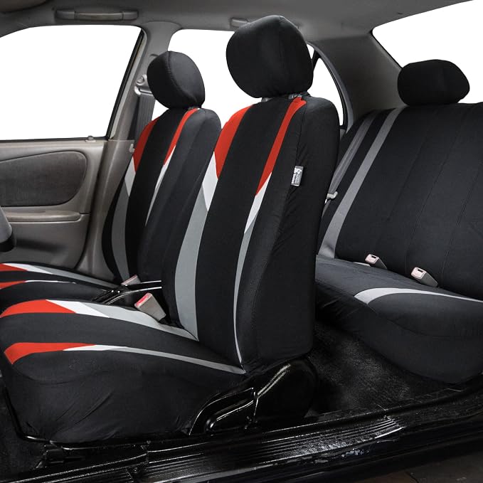Universal Fabric Seat Covers — Front Seat — Red