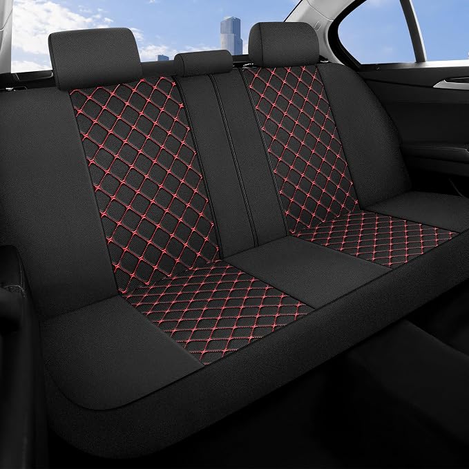 Fabric Car Seat Covers — Full Set — Black / Red