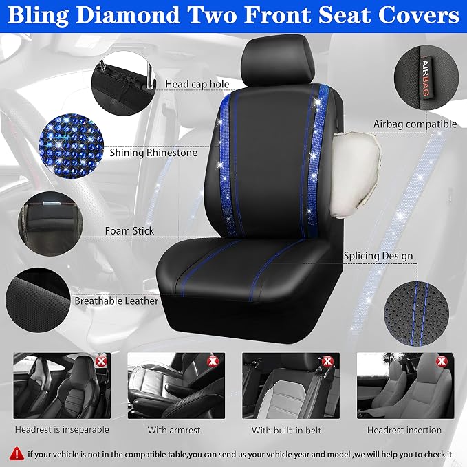 Universal Faux Leather Seat Covers — Full Set — Blue