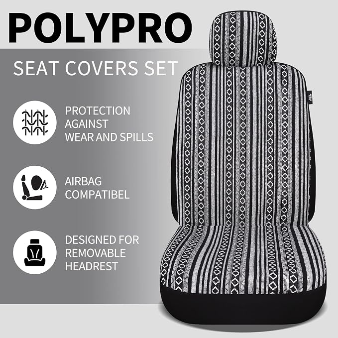 Universal Seat Covers — Full Set — Black / White
