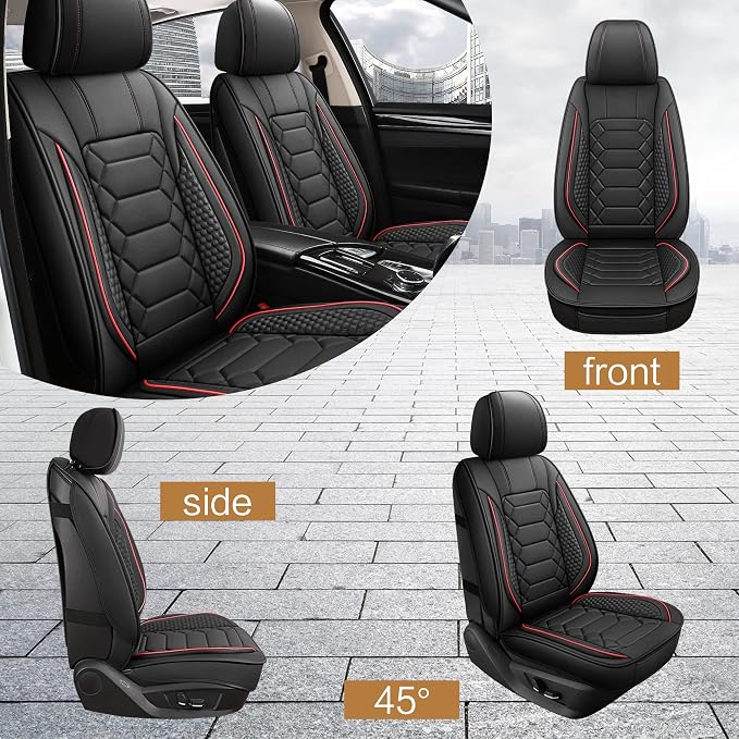 Universal Faux Leather Seat Covers — Front Seat — Black / Red
