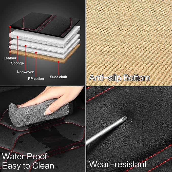 Universal Faux Leather Seat Covers — Full Set — Black / Red