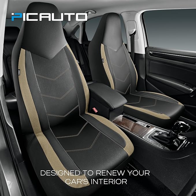 Universal Fabric Seat Covers — Front Seat — Black / Beige