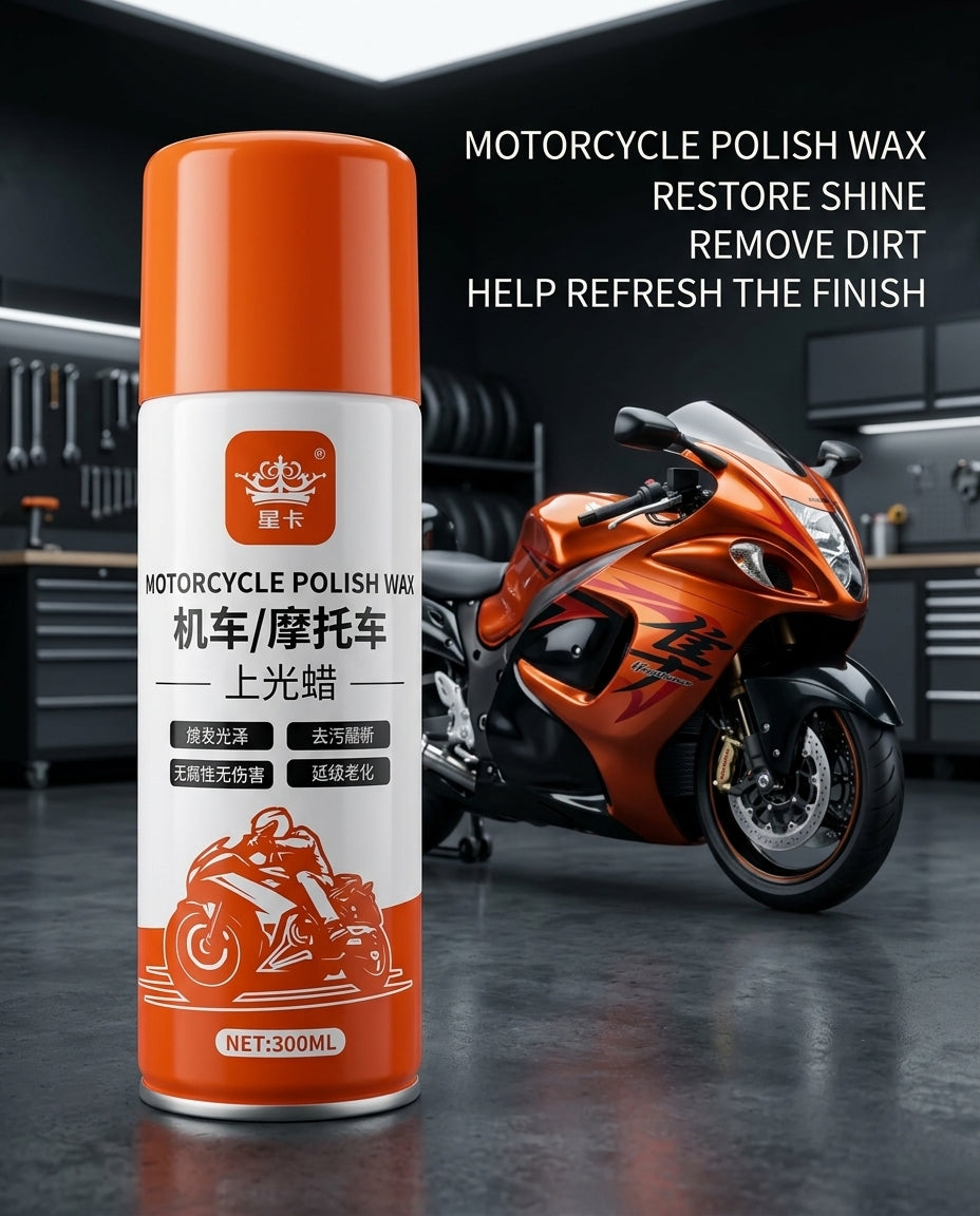 Premium Motorcycle Polish Wax Spray (300ml) - Quick Detailer to Restore Shine, Remove Dirt & Protect Paint