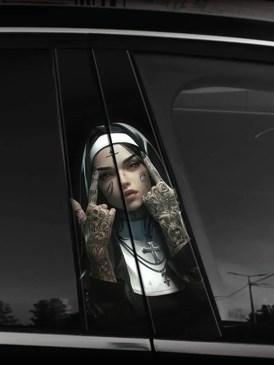 2Pcs Matte Vinyl Door Pillar Stickers “Nun” Style Car Exterior Decals