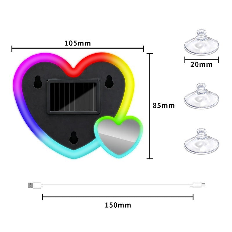 Solar-Powered Wireless Heart-Shaped LED Car Interior Neon Glow β Heart Atmosphere C-Pillar Light & Window Decoration