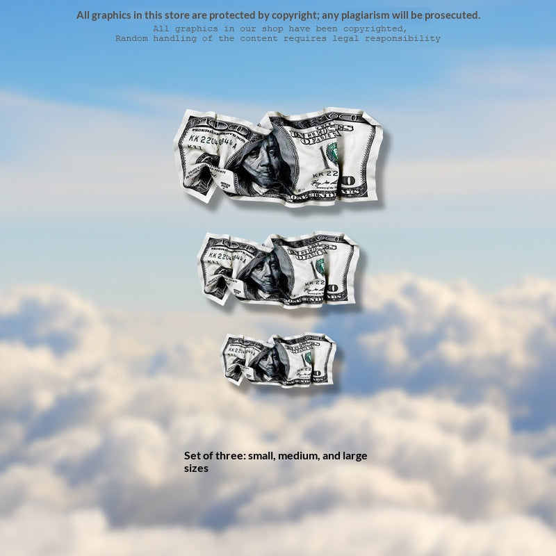 3PCS 3D Wrinkled Dollar Car Stickers Funny Money Decals for Laptops