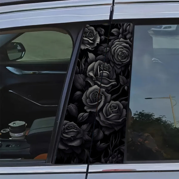 2pcs Black Rose B-Pillar Stickers, Vinyl, Matte, No Glue Marks, Scratch- And Waterproof, Self-Adhesive