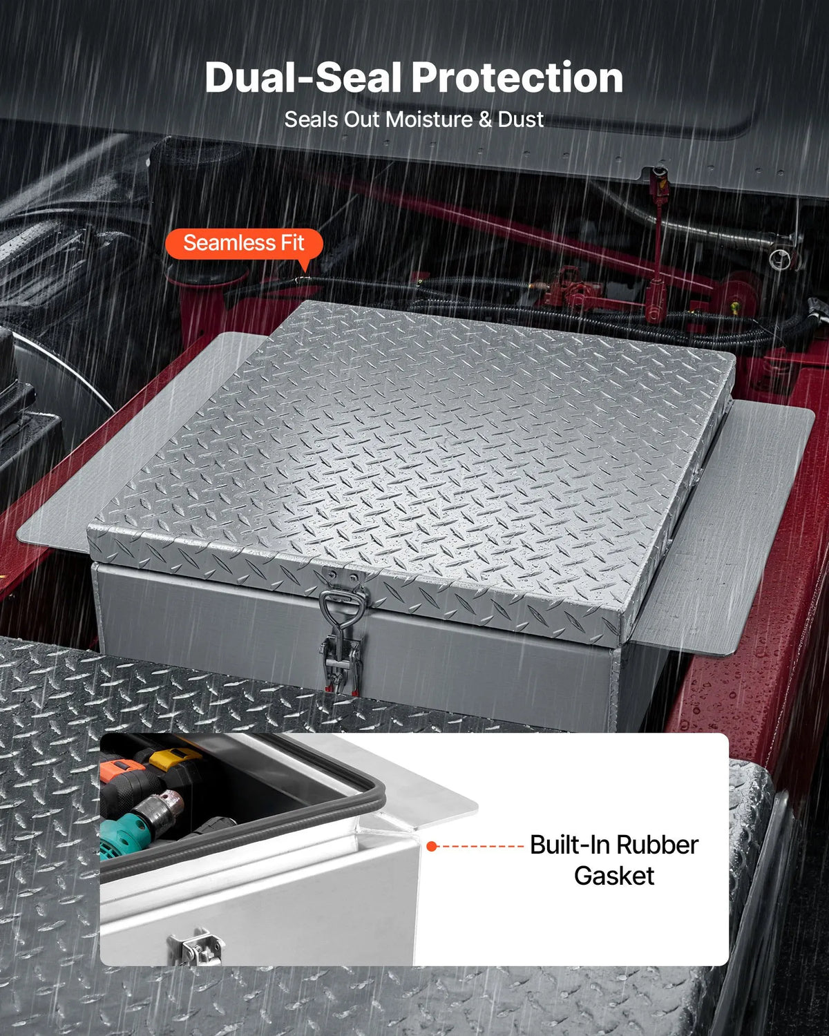 Truck Bed Tool Box, Heavy-Duty Aluminum Chest Toolbox with Diamond Plate, Storage Organizer Supports Up to 220 lbs, Ideal for Pickup Trucks, RVs, and Trailers, 30.3 x 24 x 12.2 in
