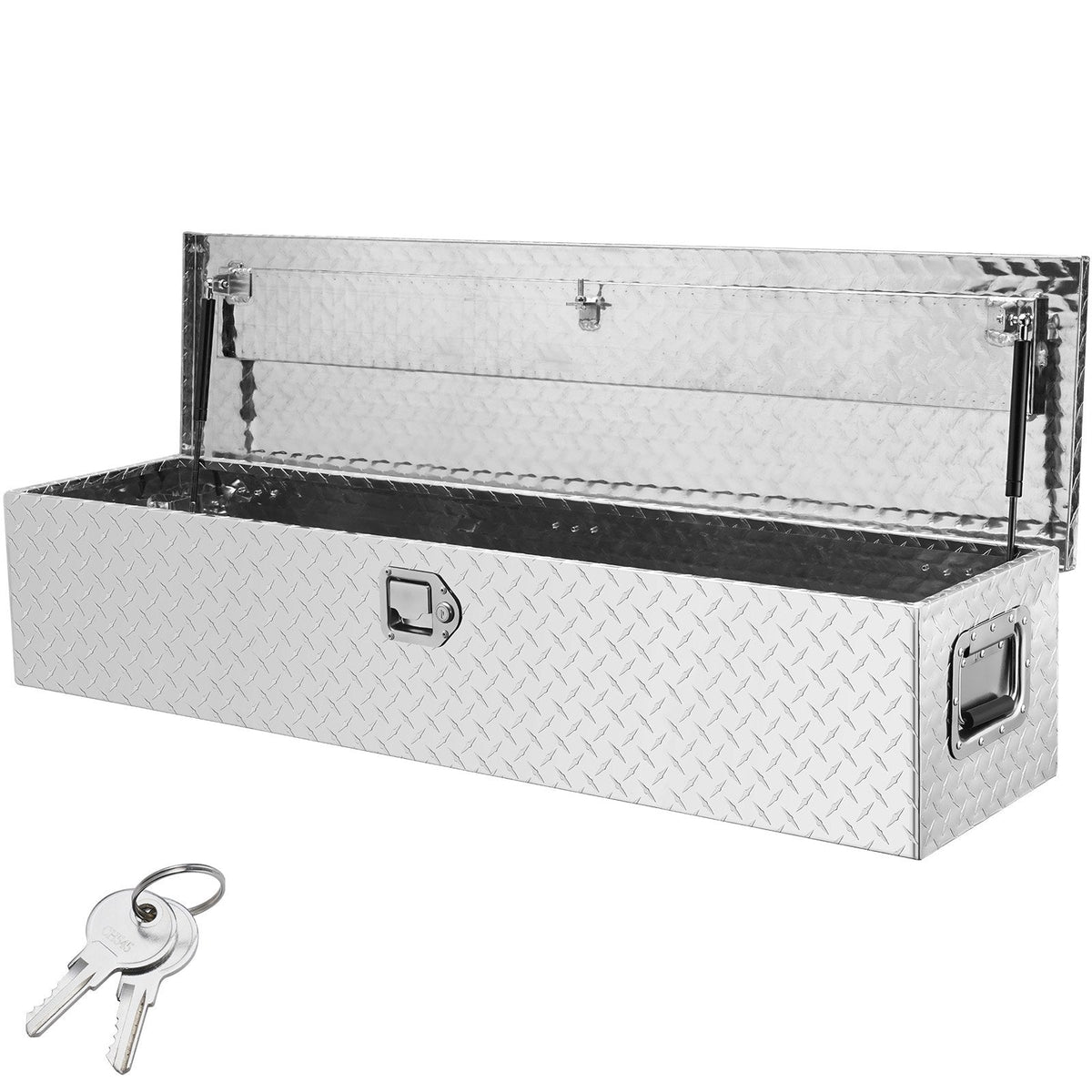 Heavy-Duty Aluminum Truck Bed Tool Box, Diamond Plate Toolbox with Side Handle and Lock Keys, Storage Chest Organizer for Pickup Truck, RV, and Trailer, 48 x 15 x 15 in
