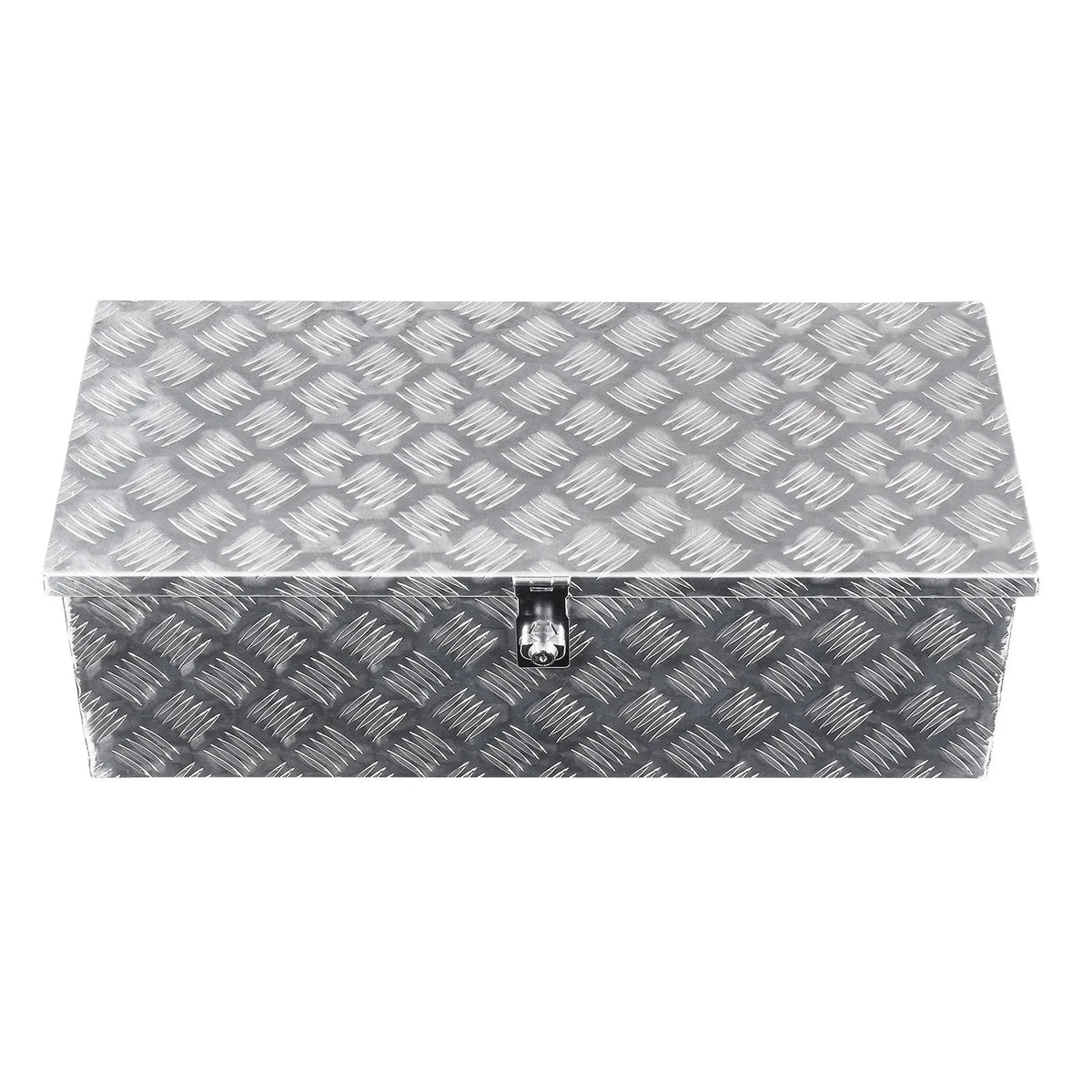 Heavy-Duty Aluminum Truck Bed Tool Box, Stripe Plated Toolbox with Side Handle and Lock Keys, Storage Chest Organizer for Trailer, Pickup Truck, RV, and Garage, 30 x 13 x 9.6 in