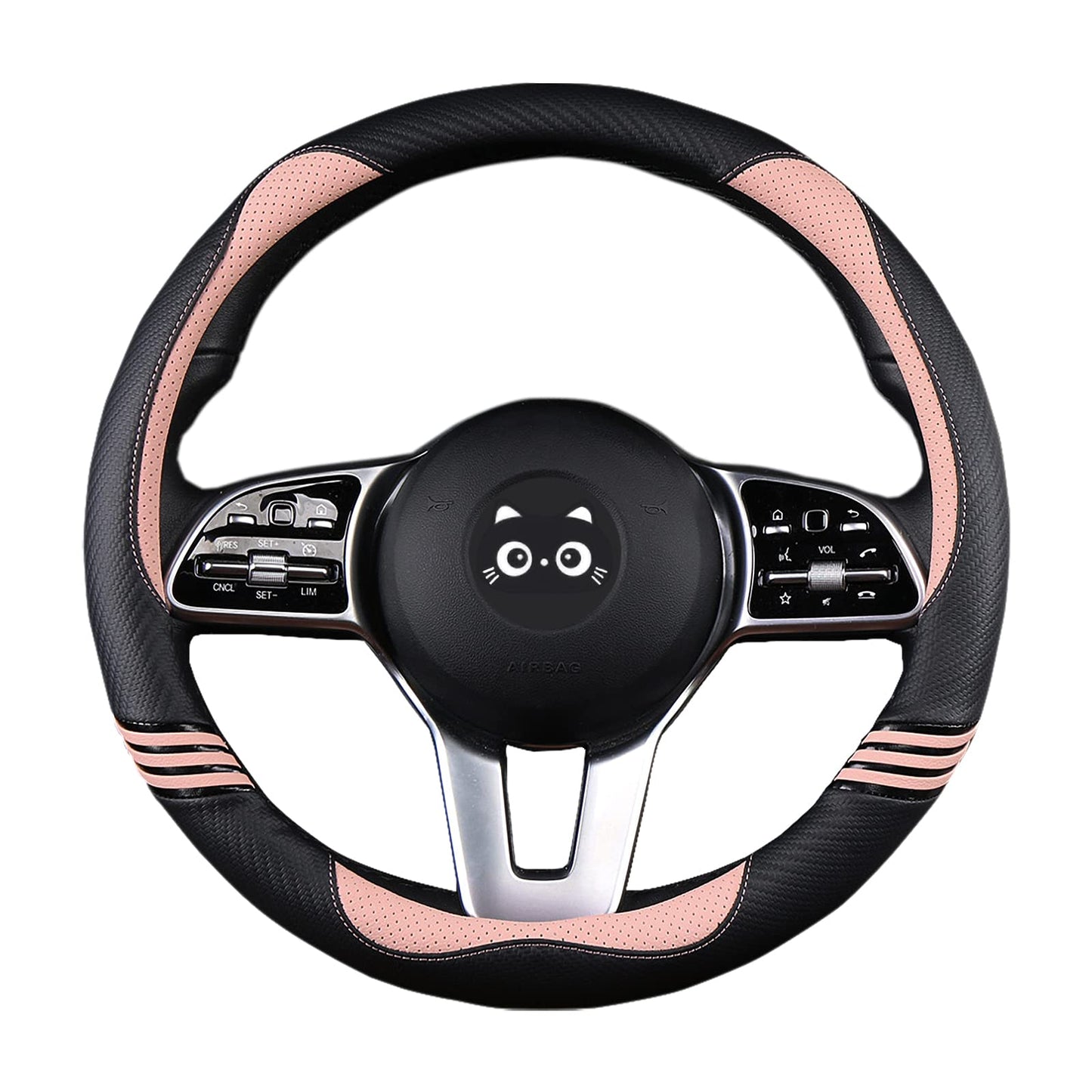 Carbon Fiber PU Leather Steering Wheel Cover Anti-Slip Universal Fit 14.5–15 001-Romantic Pink 001-Romantic_Pink_01_1