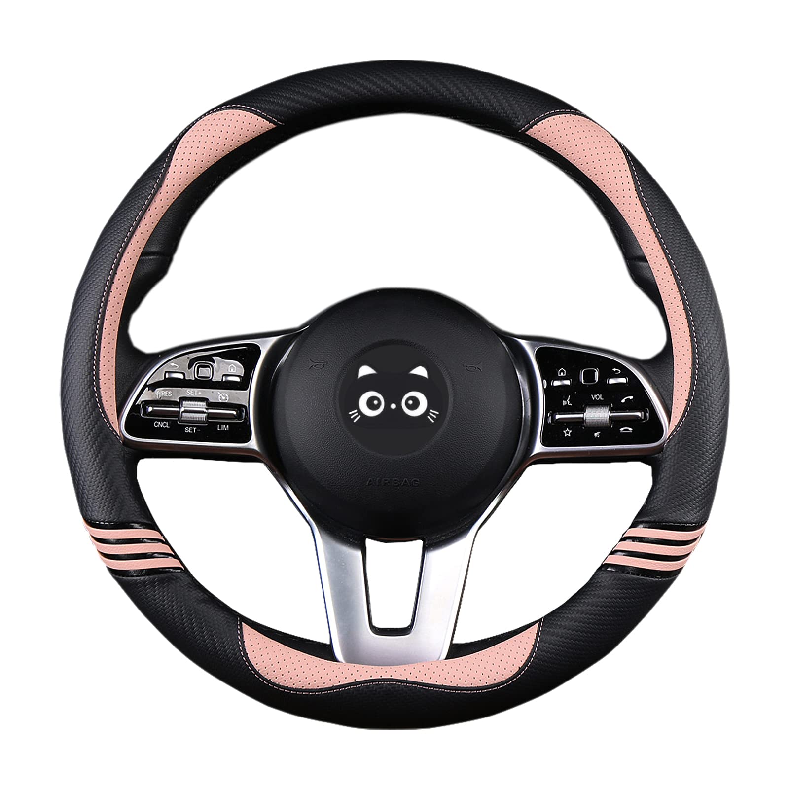 Carbon Fiber PU Leather Steering Wheel Cover Anti-Slip Universal Fit 14.5–15 001-Romantic Pink 001-Romantic_Pink_01_1