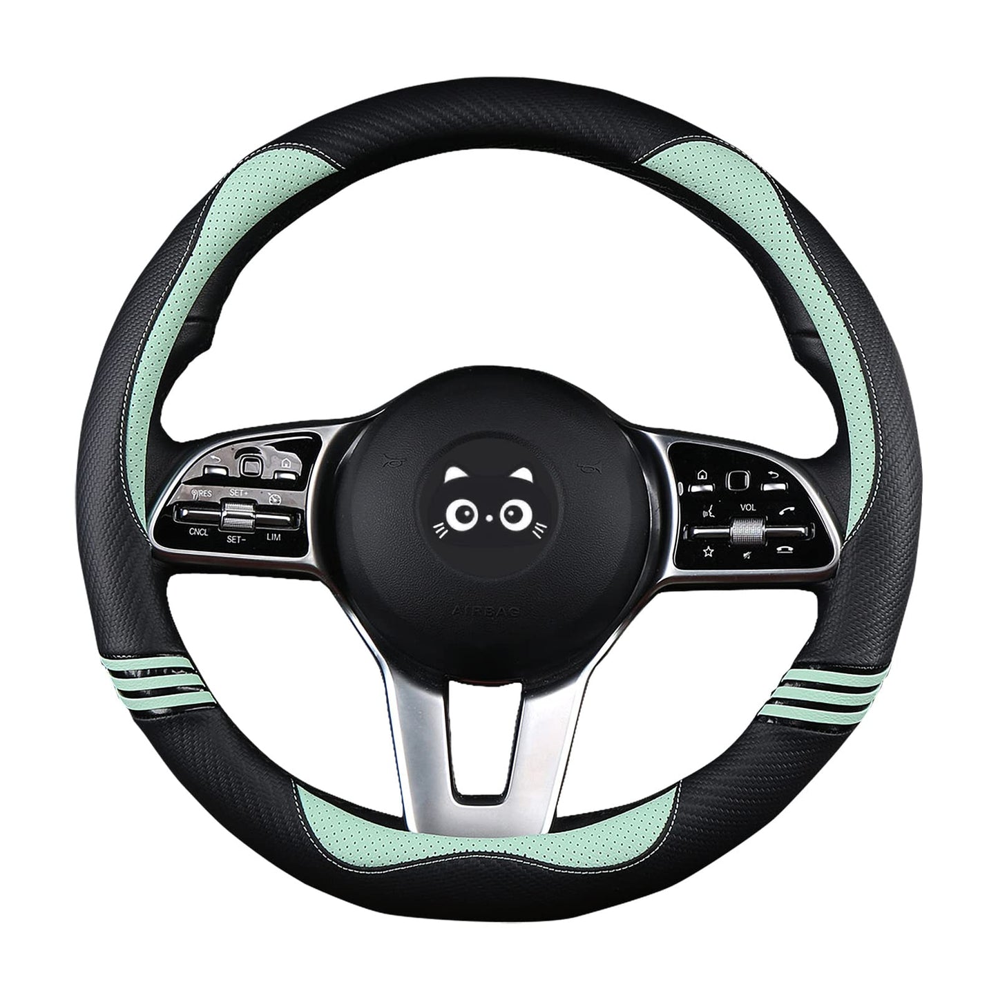 Carbon Fiber PU Leather Steering Wheel Cover Anti-Slip Universal Fit 14.5–15 002-Fruit Green 002-Fruit_Green_01_1