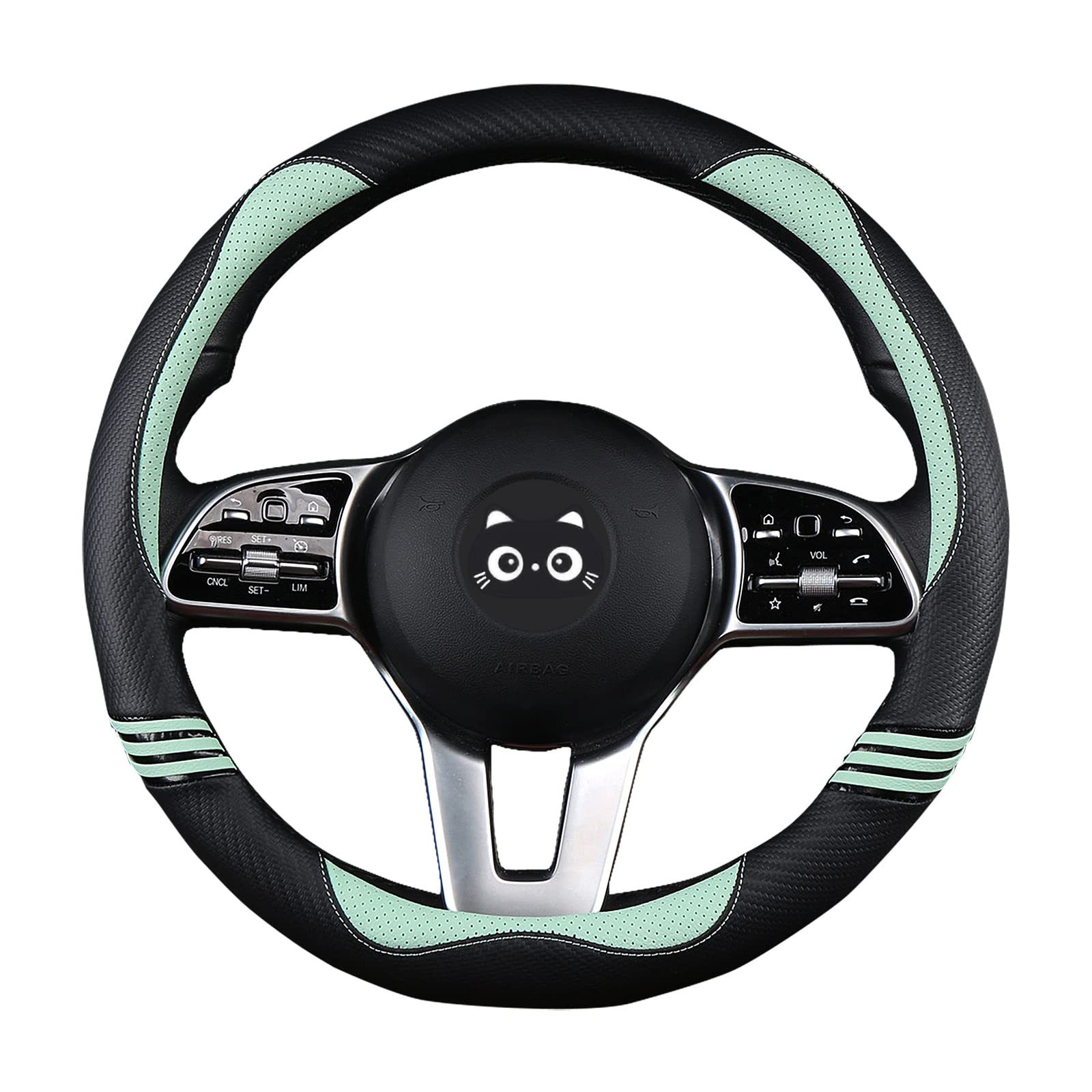 Carbon Fiber PU Leather Steering Wheel Cover Anti-Slip Universal Fit 14.5–15 002-Fruit Green 002-Fruit_Green_01_1