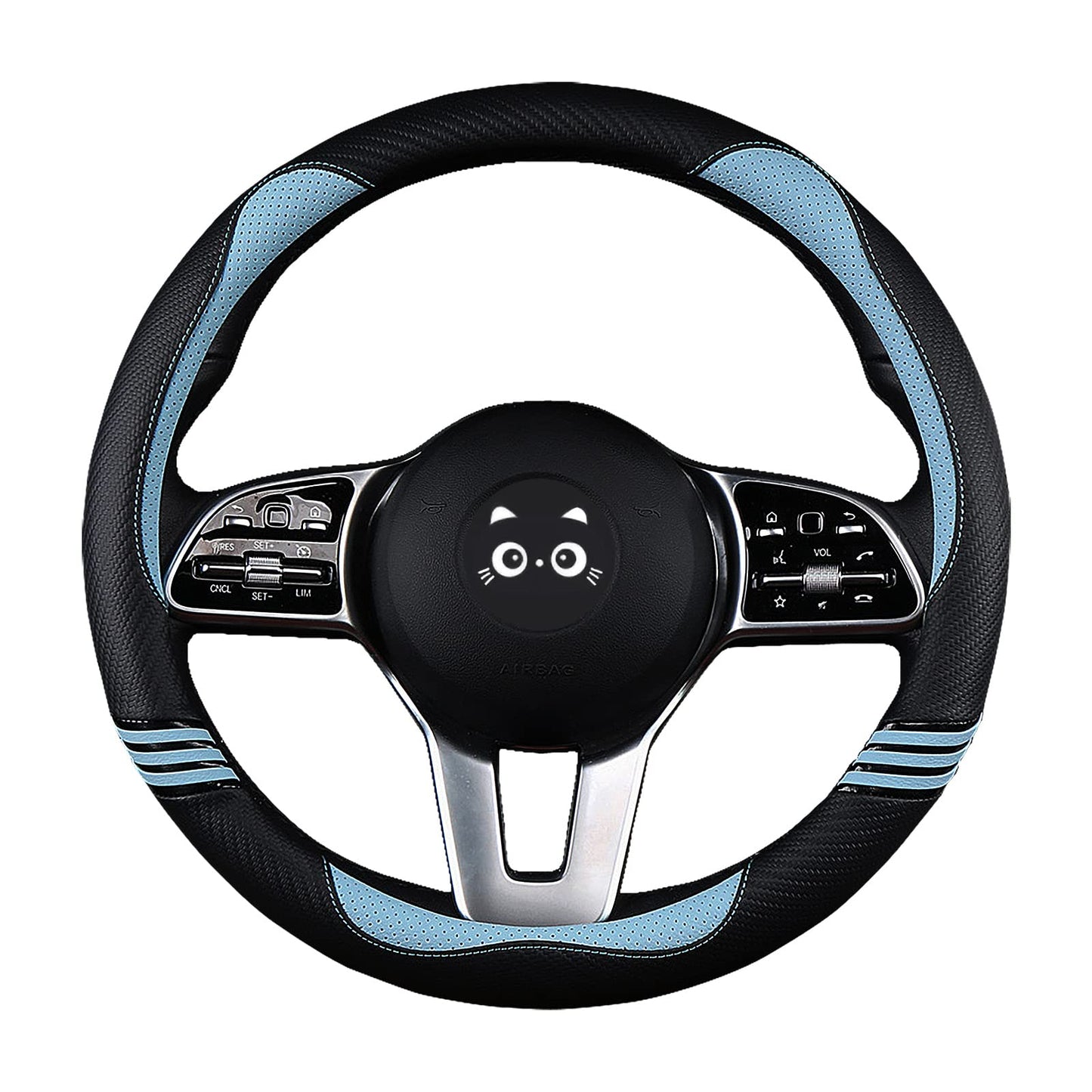 Carbon Fiber PU Leather Steering Wheel Cover Anti-Slip Universal Fit 14.5–15 004-Cool Blue 004-Cool_Blue_01_1