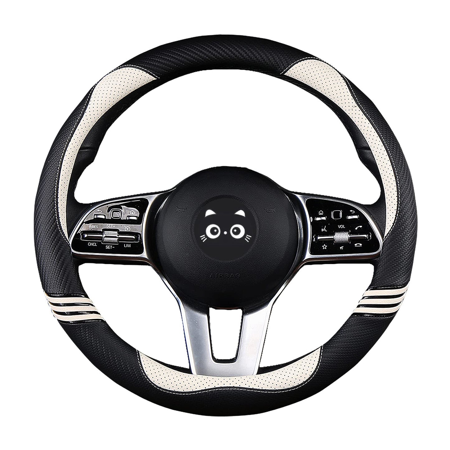 Carbon Fiber PU Leather Steering Wheel Cover Anti-Slip Universal Fit 14.5–15 005-Pearl White 005-Pearl_White_01_1