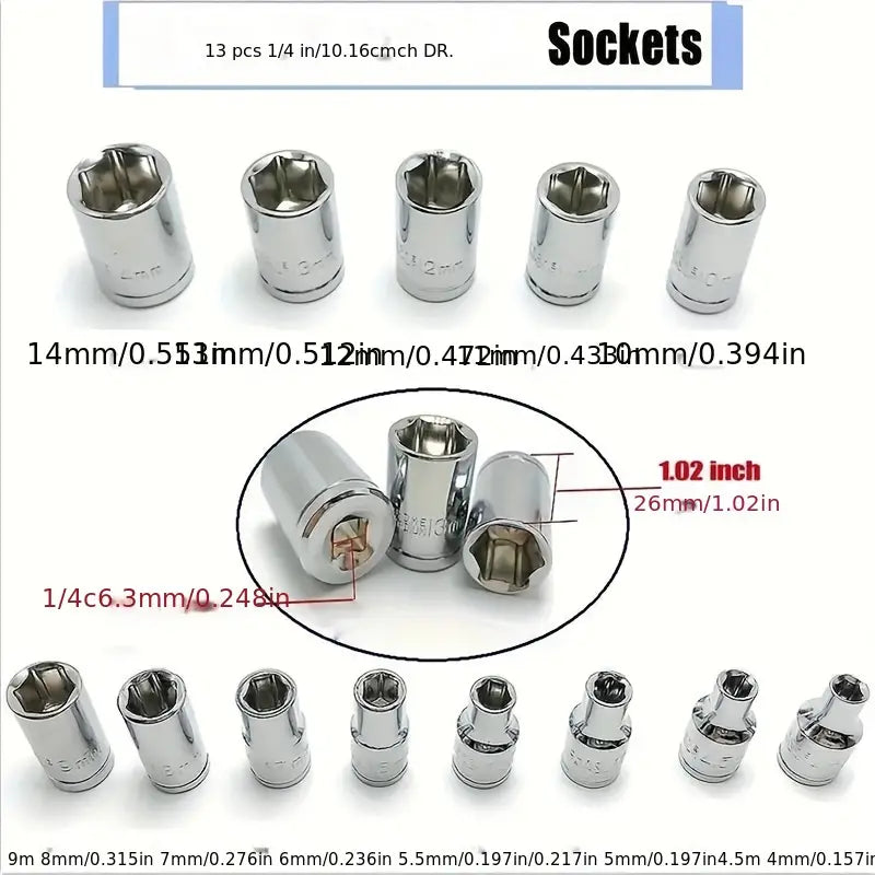 46-Piece 1/4 Drive Socket Wrench Set - Tool Kit