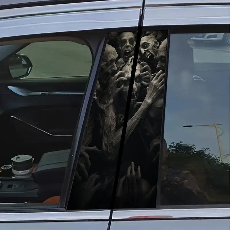 2pcs Autumn Festival Demon Skull Car Decals - Spooky B-Pillar Stickers