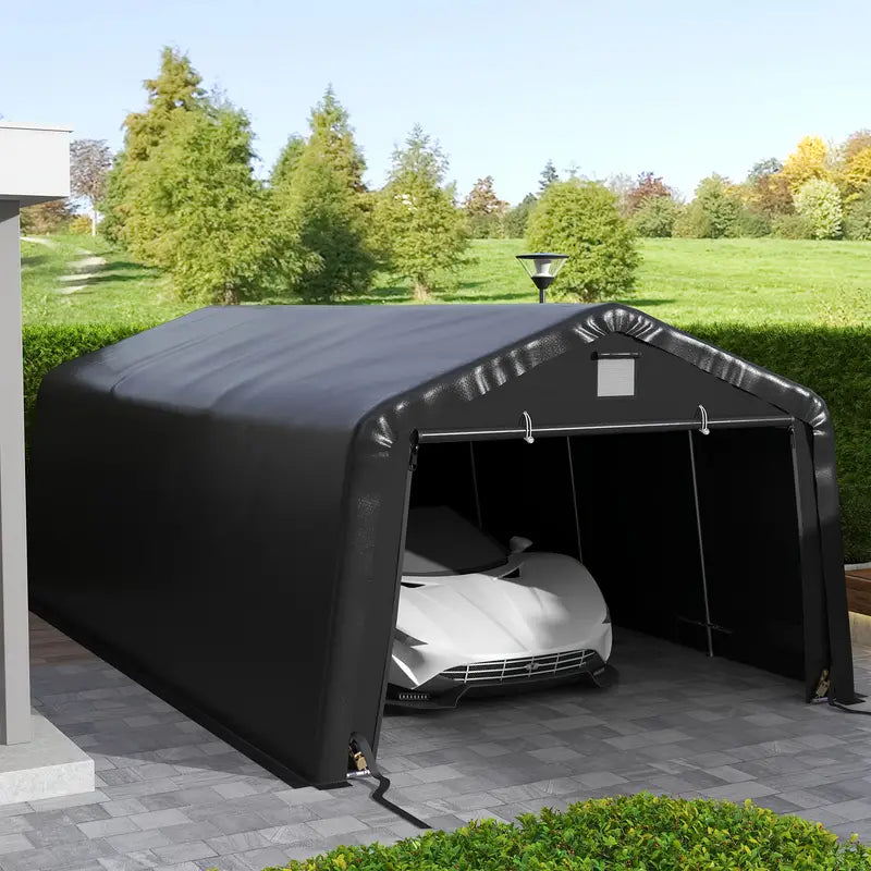 Outsunny 12' X 20' Heavy Duty Carport, Portable Garage Canopy Tent With 2 Ventilation Windows And Large Door