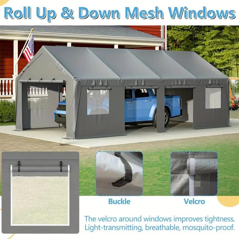 13x25ft Carport Portable Garage Car Top Heavy Duty Carport With Mesh Windows And Removable Sidewalls 0a4eacc2-e814-4a88-ab21-fcc7eabc3e1b