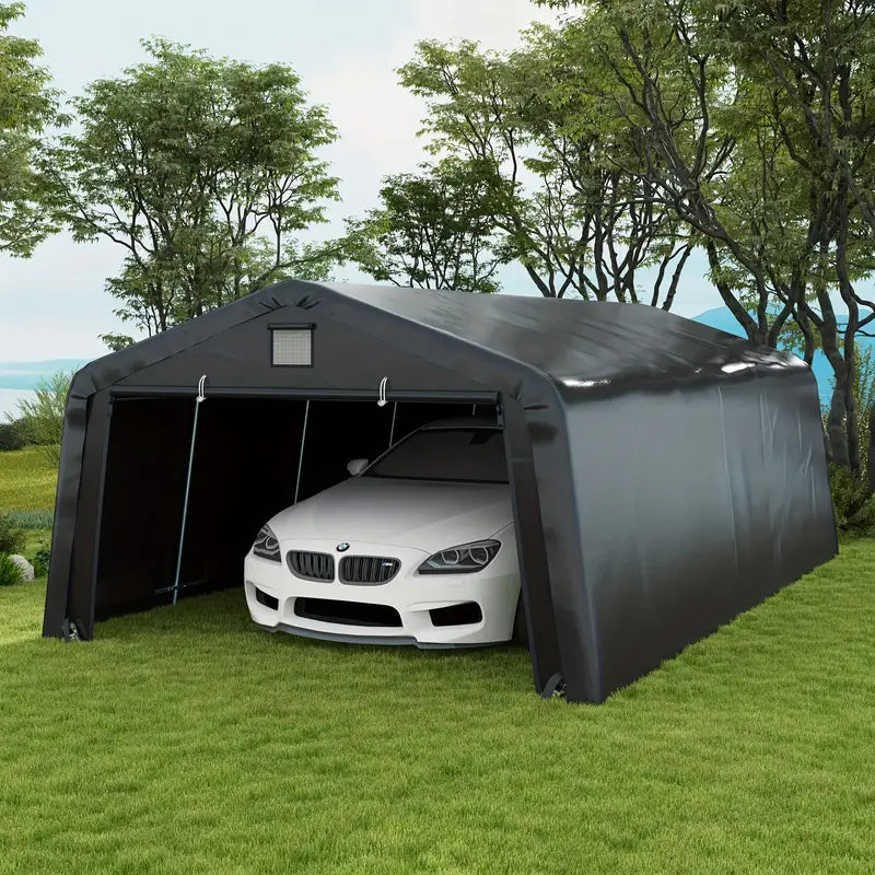 Outsunny 12' X 20' Heavy Duty Carport, Portable Garage Canopy Tent With 2 Ventilation Windows And Large Door