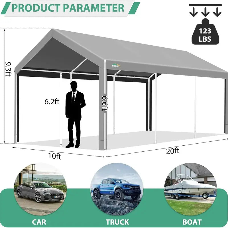 Tooluck 10x20ft Portable Carport, Heavy Duty Carport