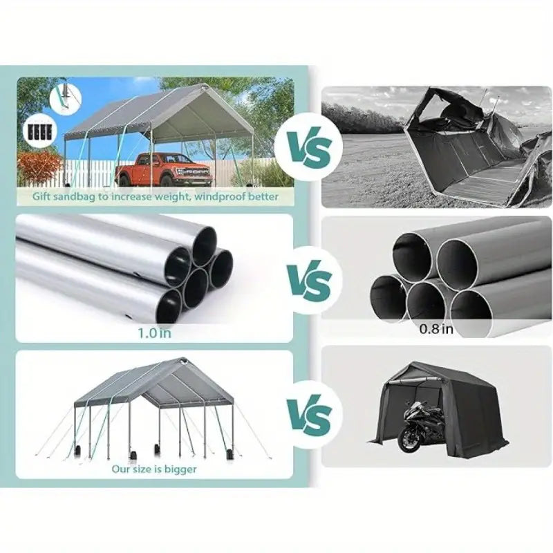 Carport, 10x20 ft Heavy Duty Car Canopy Garage Boat Shelter Party Tent with 8 Reinforced Poles and 4 Weight Bags
