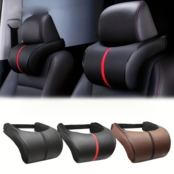 1pc Faux Leather Car Memory Foam Headrest Pillow Comfortable For Long Driving