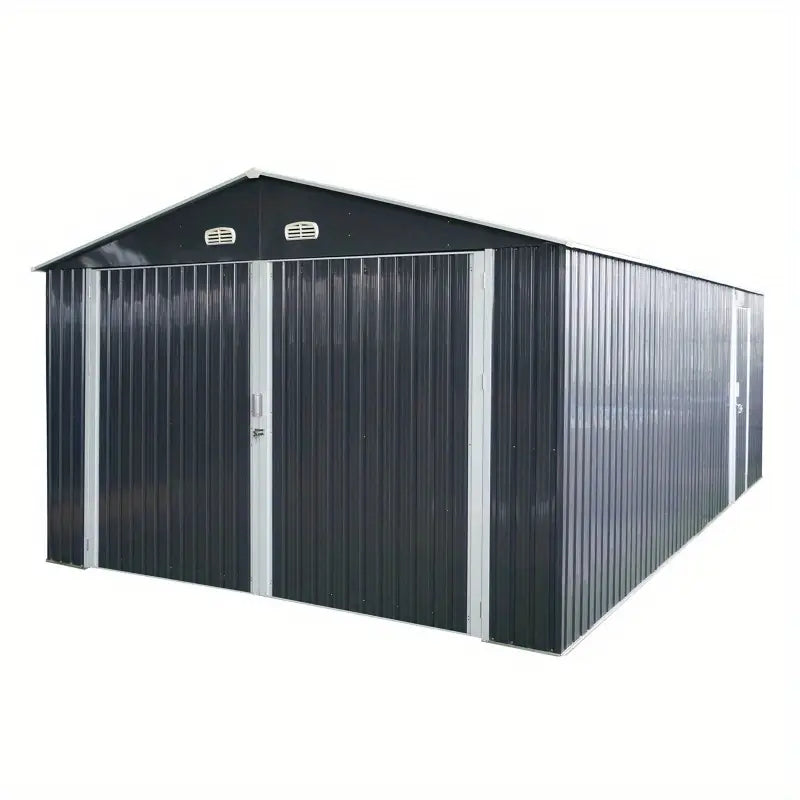 13' x 10' Metal Garage Shed - Car & Bike Storage, 2 Doors, 4 Vents