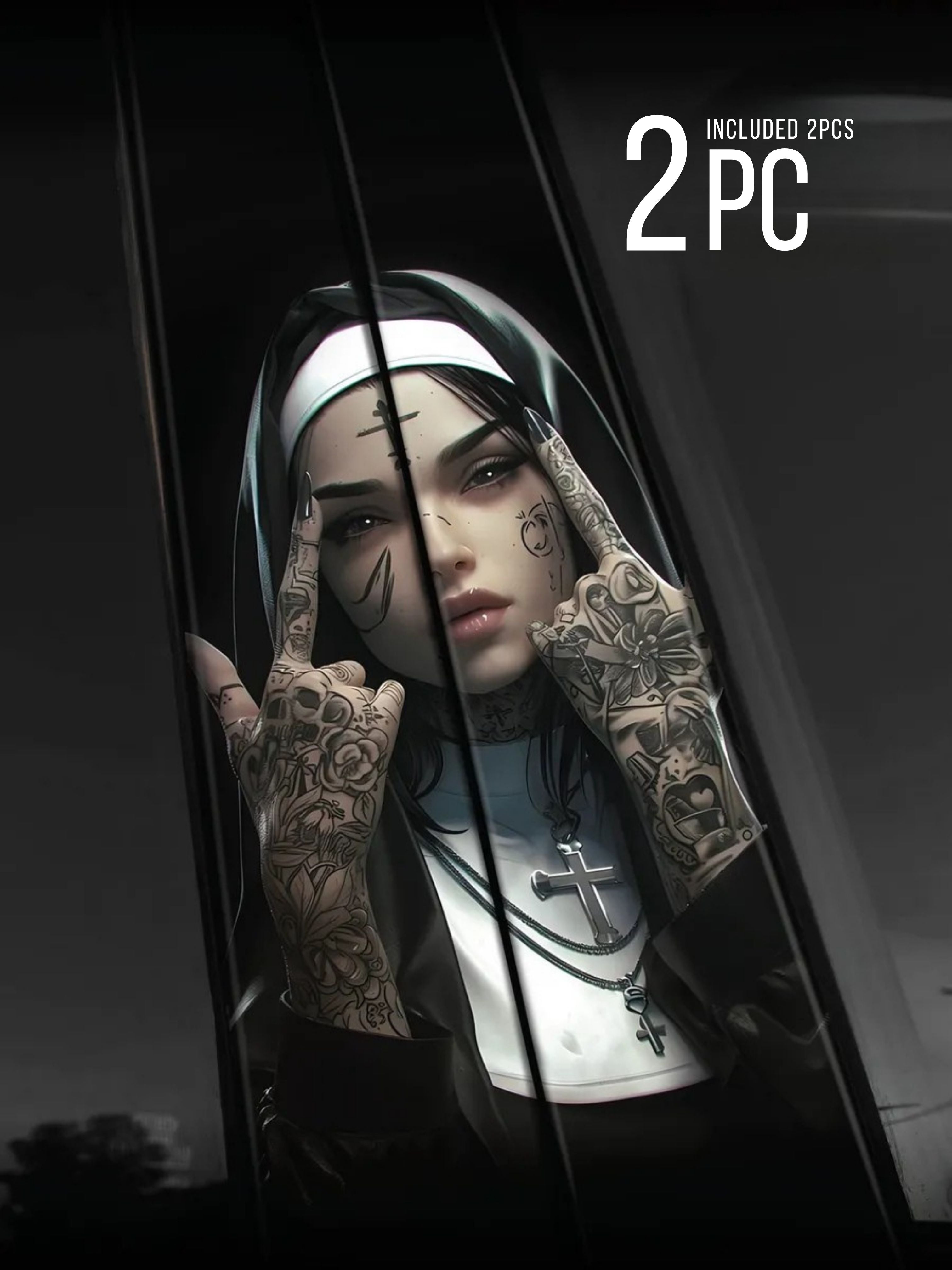 2Pcs Matte Vinyl Door Pillar Stickers  “Nun” Style Car Exterior Decals