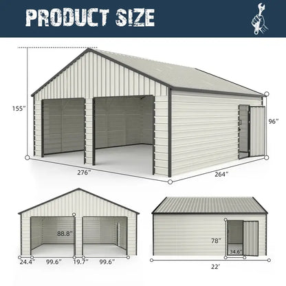 23' x 22' Metal Double Garage Shed with Side Door - Chery Industrial 1a779074-bfff-415f-8980-e2d10c608dbf_1600x1600.jpeg.format