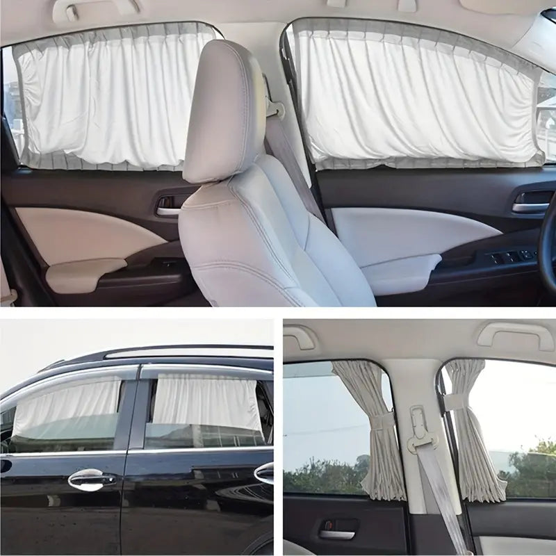 2pcs Universal Car Sun Shade Side Window Curtain Auto Foldable Uv Protection