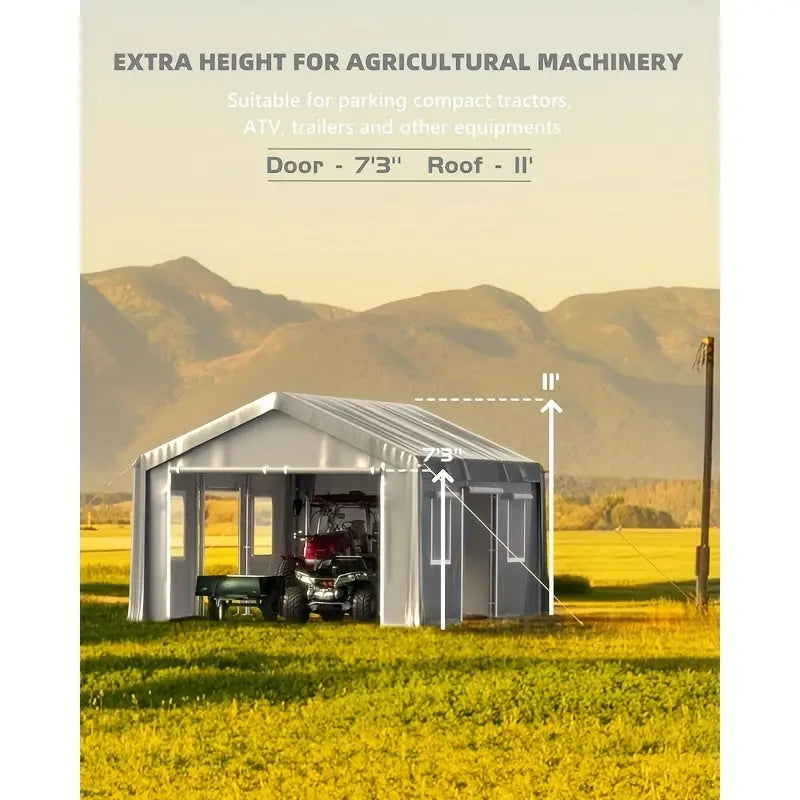 13'x20' Heavy Duty Carport With Roll-up Ventilated Windows & Doors, 8 Legs